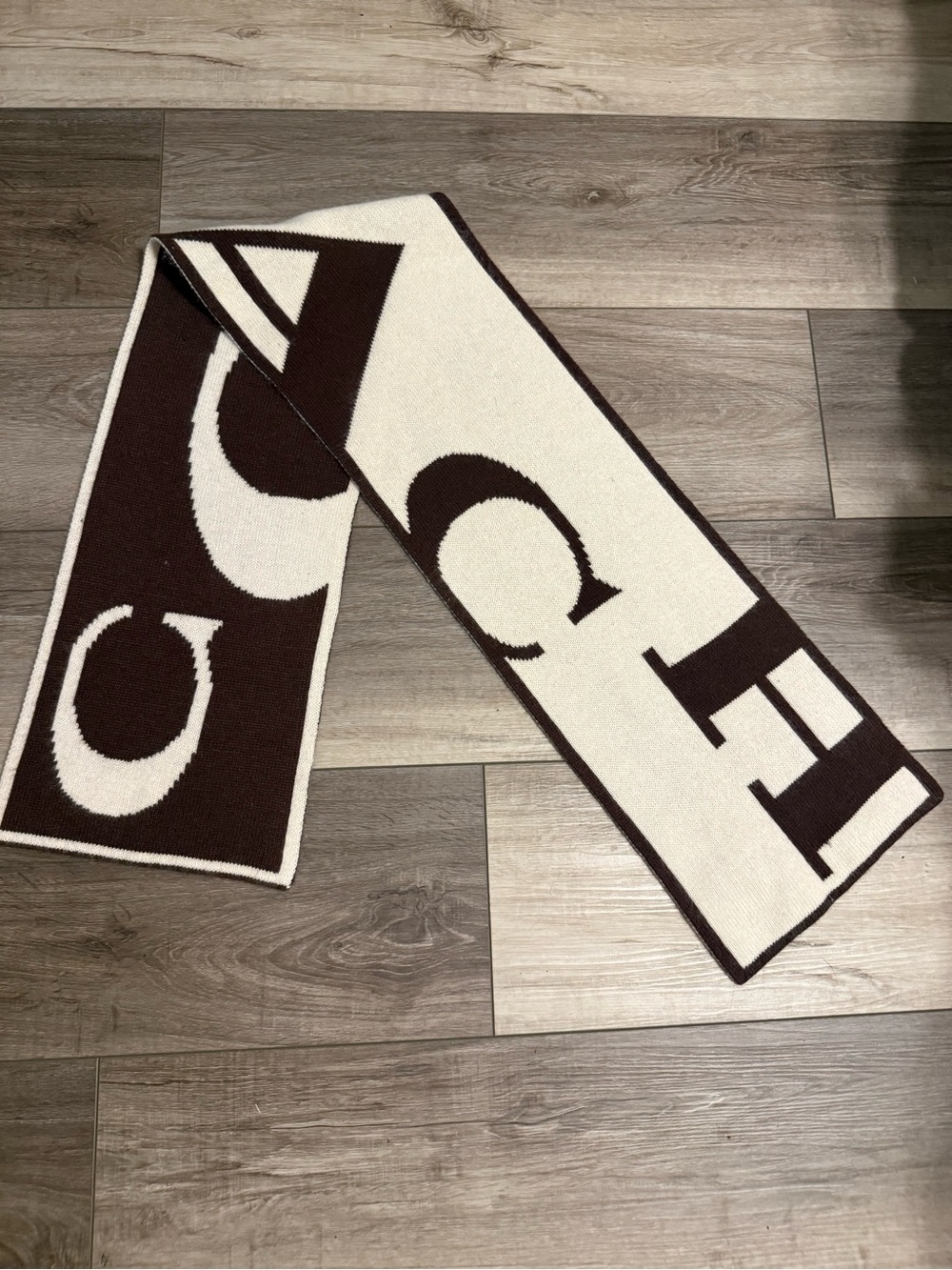 Coach Cream and Dark Brown Logo Knit Scarf